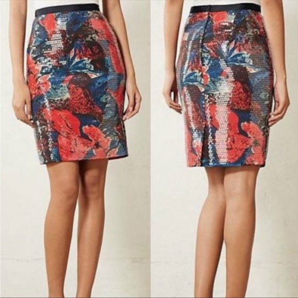 ANTHROPOLOGIE Sugar Fleur Sequin Pencil Skirt - Picture 1 of 9
